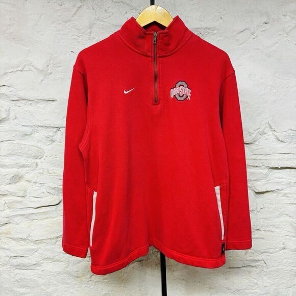 Y2K Nike Team Ohio State University Ribbed Quarter Zip Embroidered Logo Pullover - Picture 1 of 9